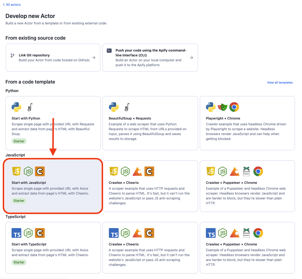 JavaScript template card