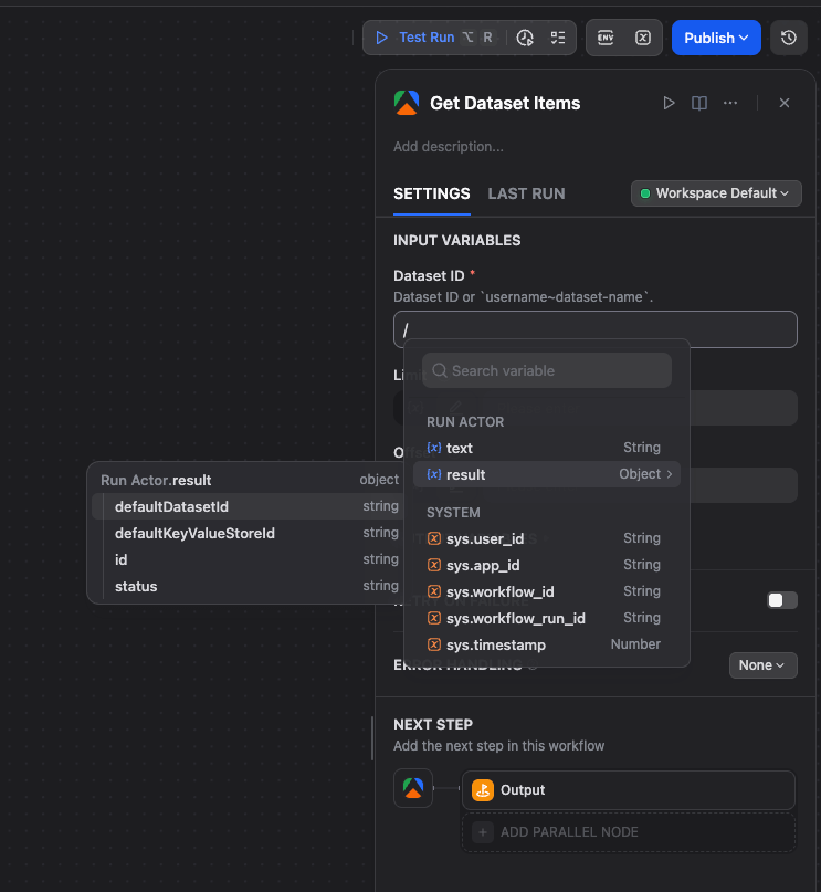 Get Dataset Items Node